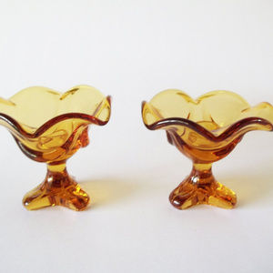 Mid-Century Viking Glass, Epic Candle Holders, Amber Set of 2, Art Glass W VA